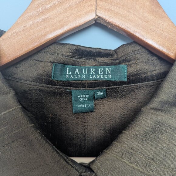 Ralph Lauren 100% Silk Dupioni Shirt | Olive Green Luxury | Size 20W - Picture 3 of 13